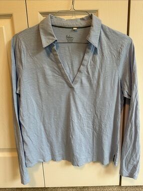Boden Light Blue Collared V-Neck Long Sleeve Top